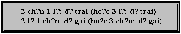 Text Box: 2 chẵn 1 lẻ: đẻ trai (hoặc 3 lẻ: đẻ trai)
2 lẻ 1 chẵn: đẻ gi (hoặc 3 chẵn: đẻ gi)
